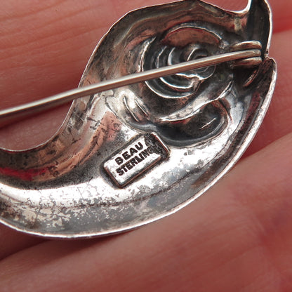 BEAU 925 Sterling Silver Vintage Koi Fish Repousse Oxidized Pin Brooch