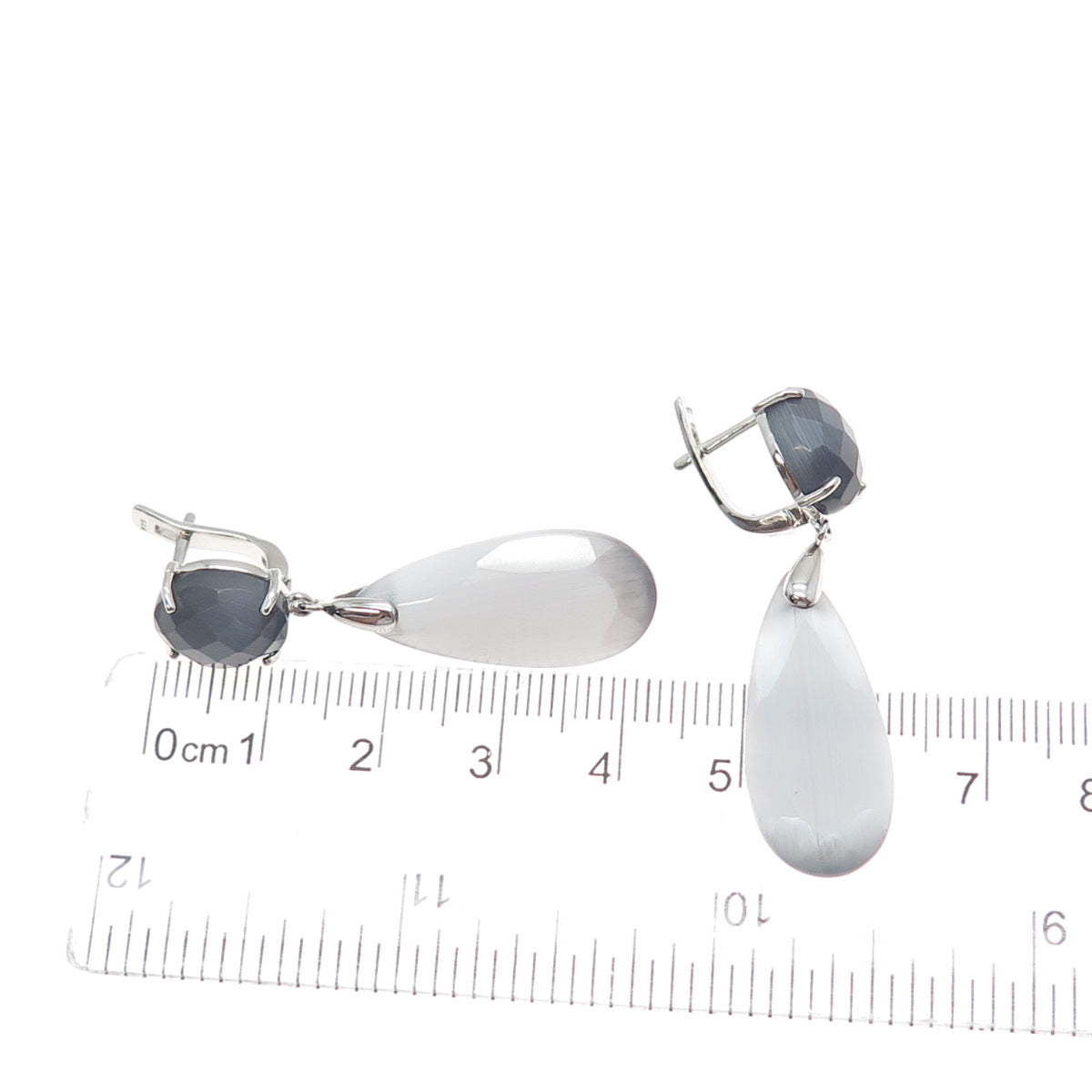 925 Sterling Silver Multi-Color Optic Fiber Cat's Eye Dangle Earrings