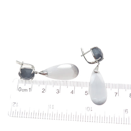 925 Sterling Silver Multi-Color Optic Fiber Cat's Eye Dangle Earrings
