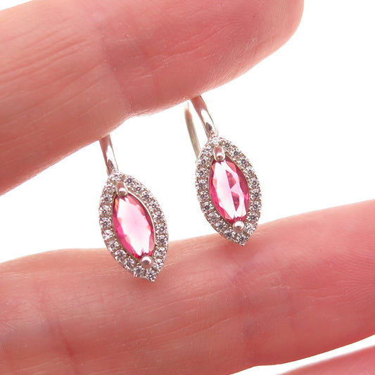 Tamo 925 Sterling Silver Marquise-Cut Pink & Round-Cut White C Z Earrings