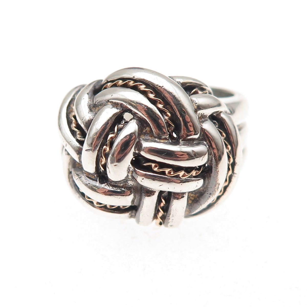 Chateau D’Argent Sterling Silver 2-Tone Vintage Modernist Knot Ring Size 7.25