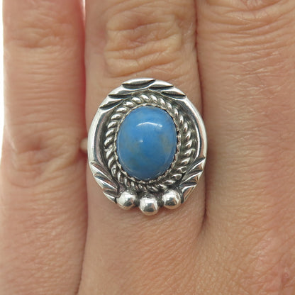 Old Pawn 925 Sterling Silver Vintage Southwestern Real Turquoise Ring Size 6.5