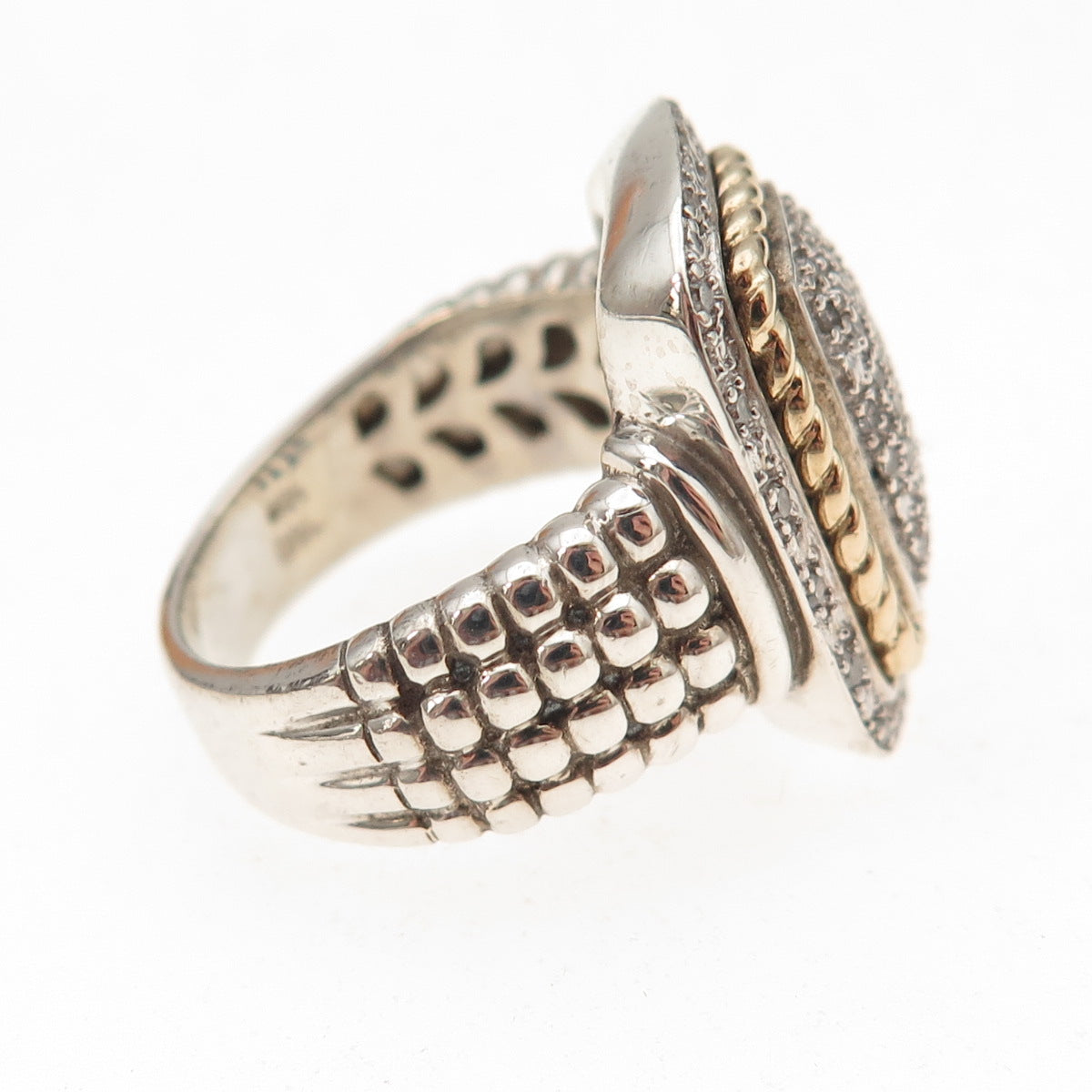 Town & Country 925 Sterling Silver 14K Gold Real Round-Cut Diamond Ring Size 7