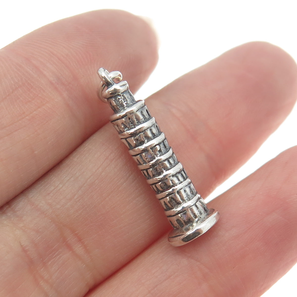 925 Sterling Silver Vintage Pisa Tower 3D Pendant