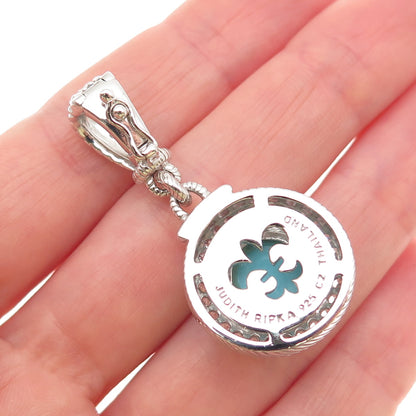 Judith Ripka 925 Sterling Silver Real Round-Cut Turquoise & C Z Charm Pendant