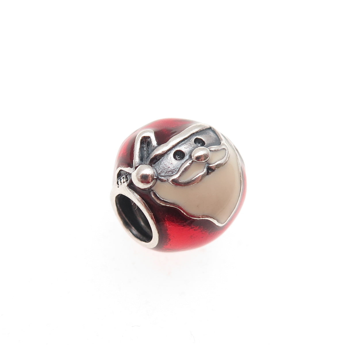 925 Sterling Silver Enamel Jolly Santa Slide Bead Charm
