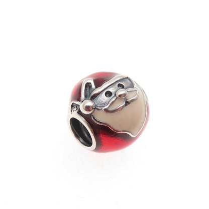 925 Sterling Silver Enamel Jolly Santa Slide Bead Charm