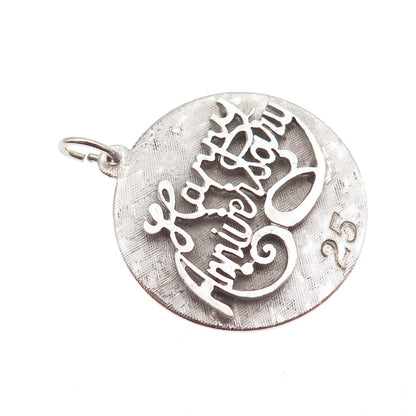 925 Sterling Silver Vintage Engraved Happy 25th Anniversary Charm Pendant