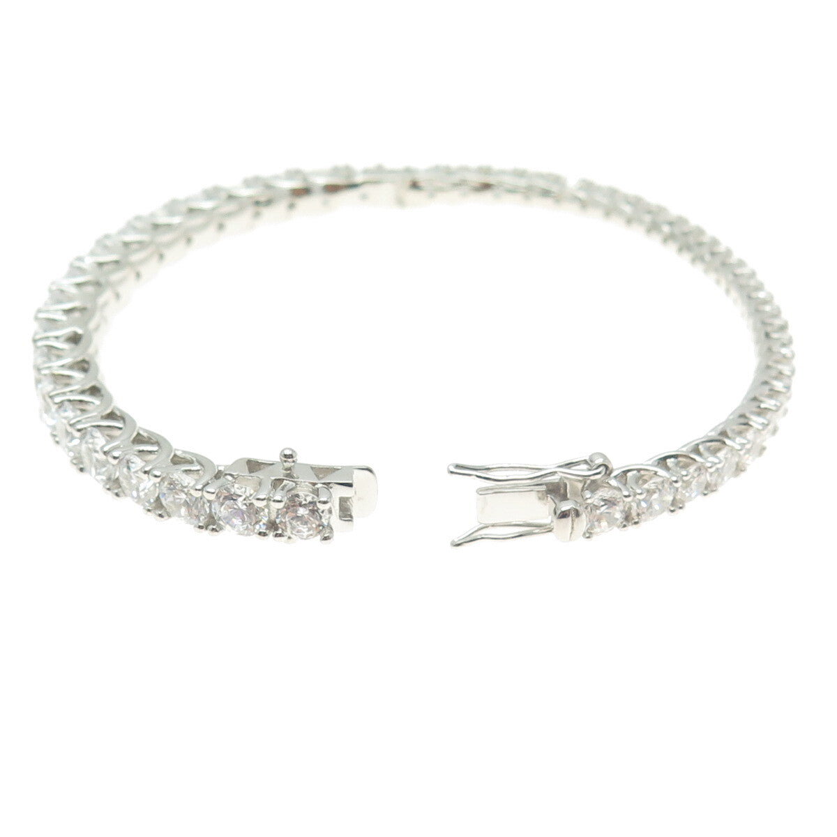 925 Sterling Silver Round-Cut Graduated C Z Bangle Bracelet 7"