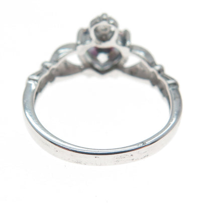 925 Sterling Silver Heart-Cut Mystic Quartz & C Z Irish Claddagh Ring Size 5
