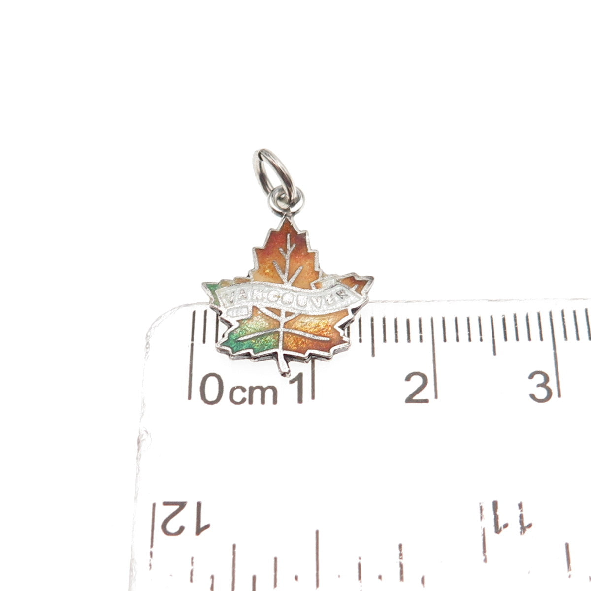 925 Sterling Silver Vintage Enamel Vancouver Maple Leaf Mini Charm Pendant