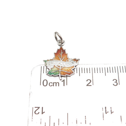 925 Sterling Silver Vintage Enamel Vancouver Maple Leaf Mini Charm Pendant