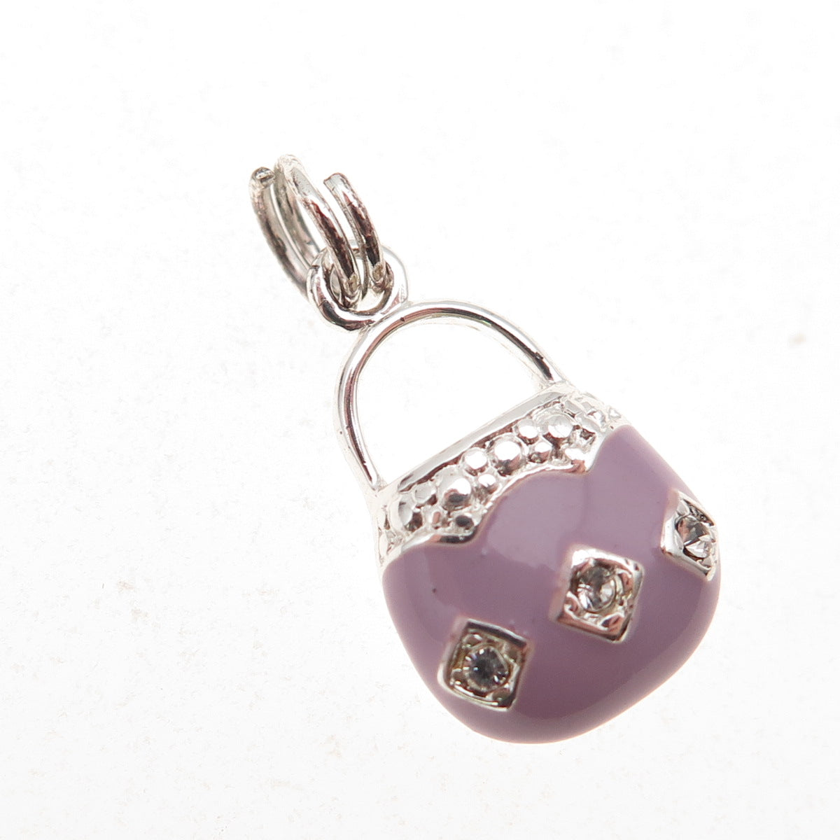 925 Sterling Silver Enamel Round-Cut C Z Ladies Purse Charm Pendant