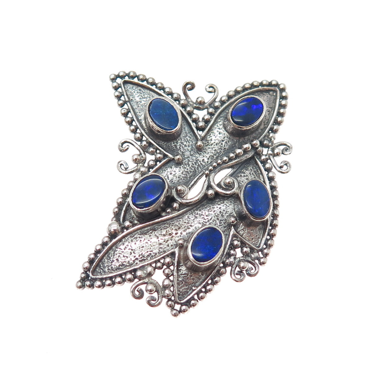 925 Sterling Silver Vintage Real Doublet Abalone Shell Floral Pin Brooch Pendant