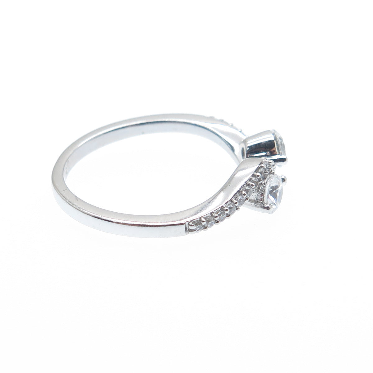 925 Sterling Silver Round-Cut C Z Wavy Promise Ring Size 6.75