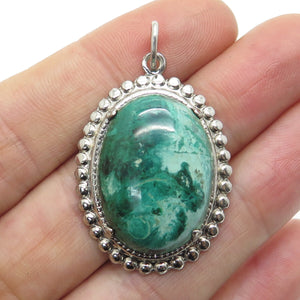 925 Sterling Silver Vintage Southwestern Real Chrysocolla Beaded Pendant