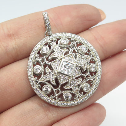 925 Sterling Silver Pave C Z Ornate Pendant