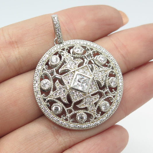 925 Sterling Silver Pave C Z Ornate Pendant