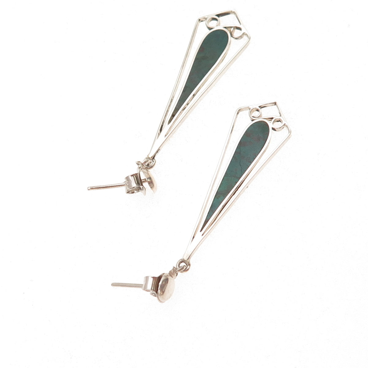 925 Sterling Silver Vintage Real Chrysocolla Modernist Dangle Earrings