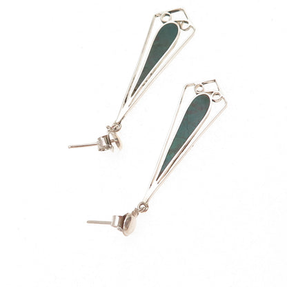 925 Sterling Silver Vintage Real Chrysocolla Modernist Dangle Earrings