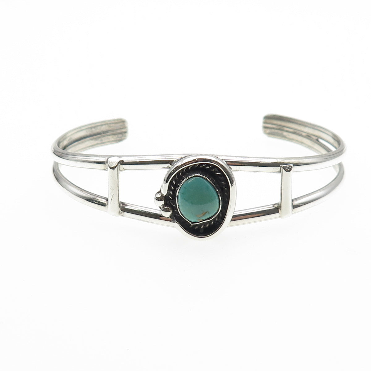 Old Pawn 925 Sterling Silver Vintage Turquoise Tribal Adjustable Bracelet 6.25"