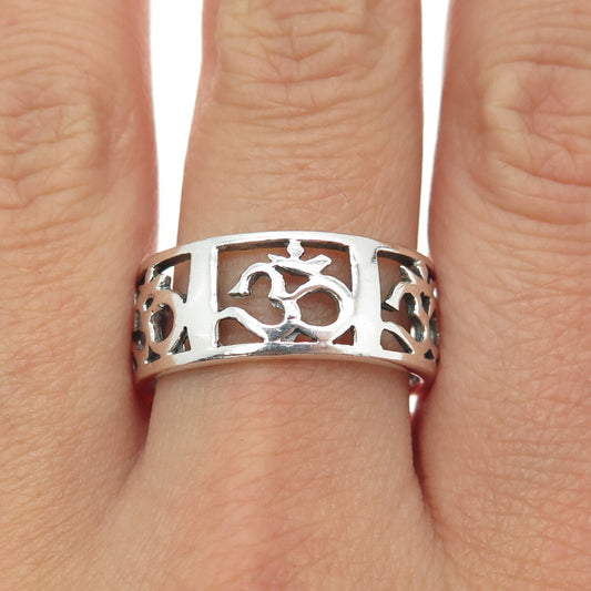 925 Sterling Silver Vintage Om Mantra Band Ring Size 10.25