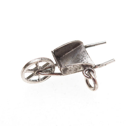 925 Sterling Silver Antique Art Deco Wheeled Cart Movable 3D Mini Charm Pendant
