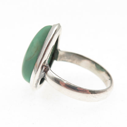 925 Sterling Silver Vintage Real Pear-Cut Chrysoprase Ring Size 8.5