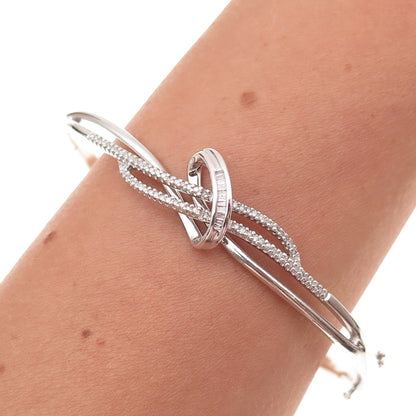 Sun 925 Sterling Silver Real Round-Cut Diamond Twisted Bangle Bracelet 7.5"