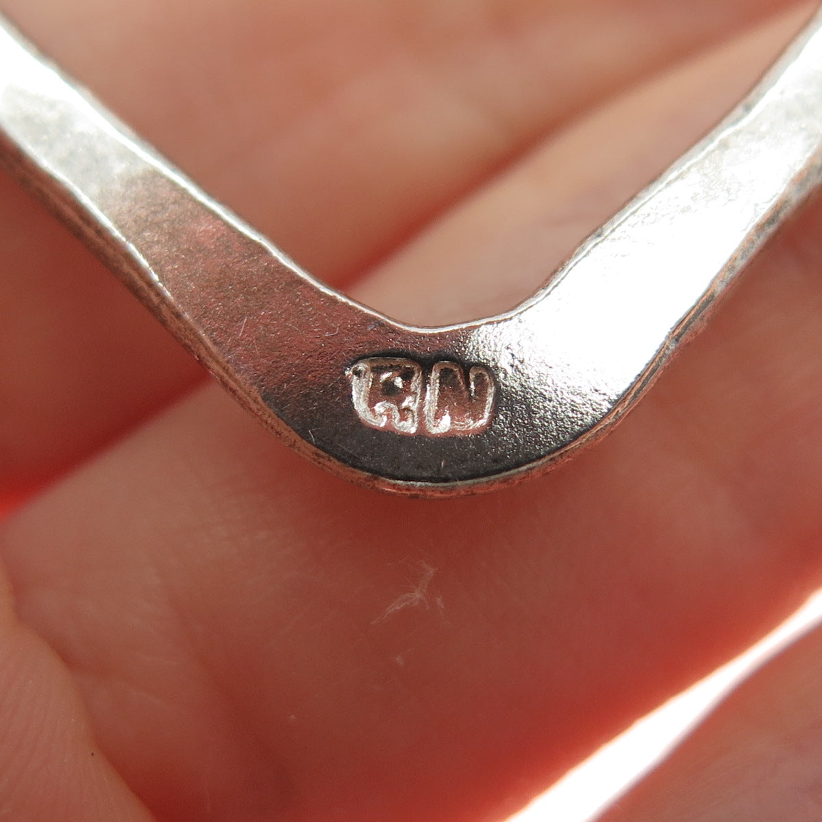 925 Sterling Silver Vintage RN Modernist Hammered Square Charm Pendant
