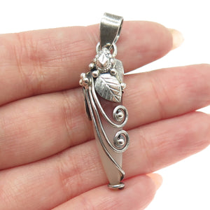 925 Sterling Silver Vintage Real Agate Floral Swirl Amulet Pendant