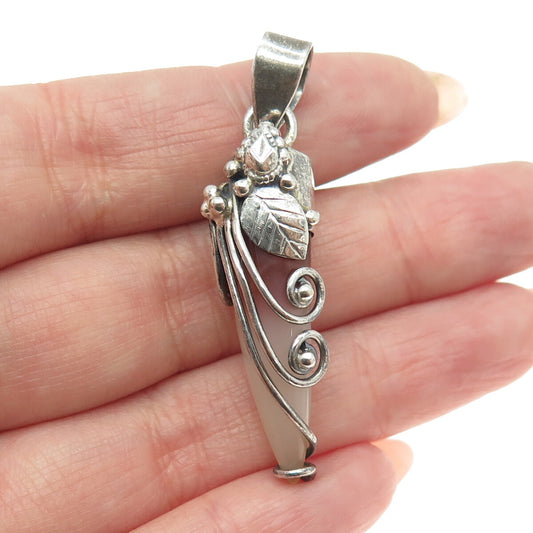 925 Sterling Silver Vintage Real Agate Floral Swirl Amulet Pendant