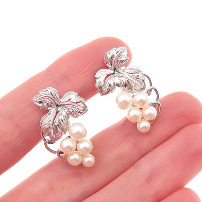 925 Sterling Antique Art Deco Real Akoya Pearl Floral Screw Back Earrings