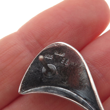 Maria Eleftheriou 925 Sterling Silver Vintage Modernist Petal Oxidized Earrings