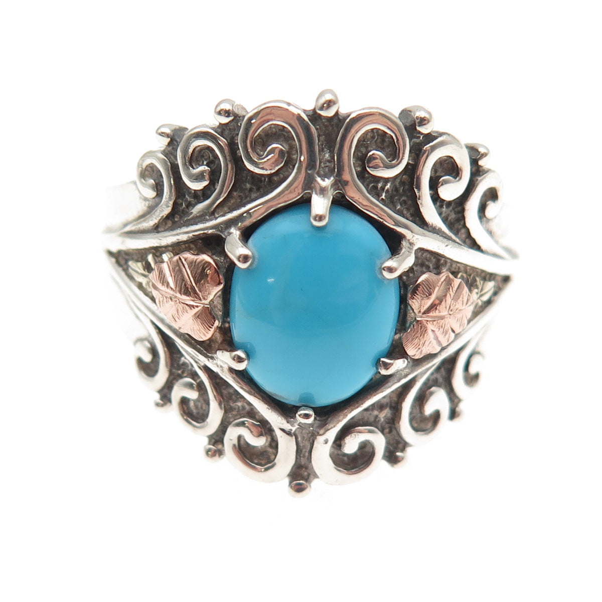 Coleman Co. 925 Sterling Silver 12K Gold Vintage Real Turquoise Ring Size 11.25