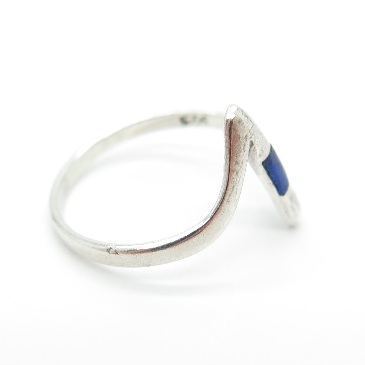 925 Sterling Silver Vintage Real Lapis Lazuli Modernist Ring Size 6