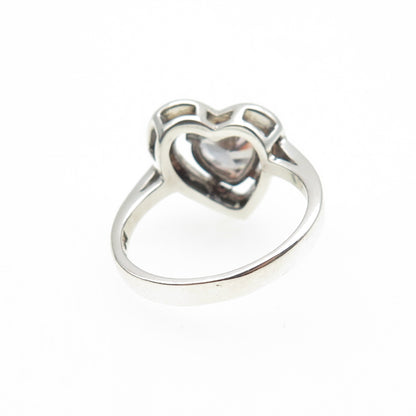 925 Sterling Silver Vintage C Z Modernist Heart Ring Size 7.25