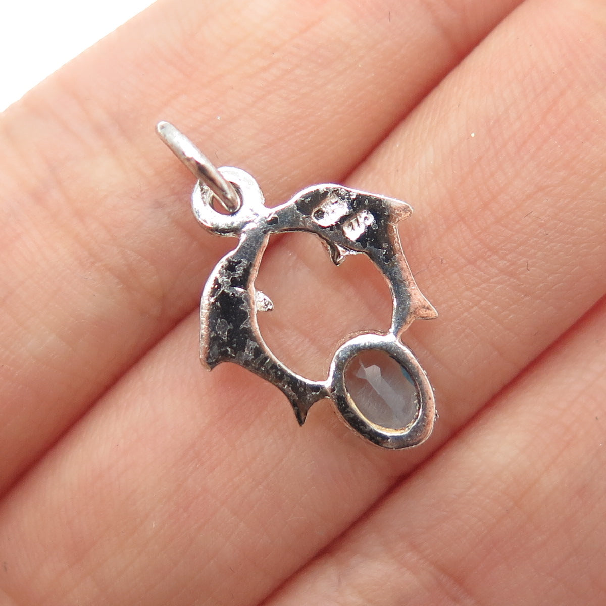 CHARLES WINSTON 925 Sterling Silver Vintage Blue Topaz Dolphin Couple Pendant