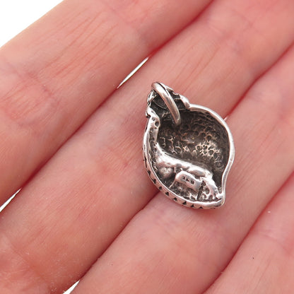 925 Sterling Silver Vintage Seashell Oxidized 3D Slide Charm Pendant