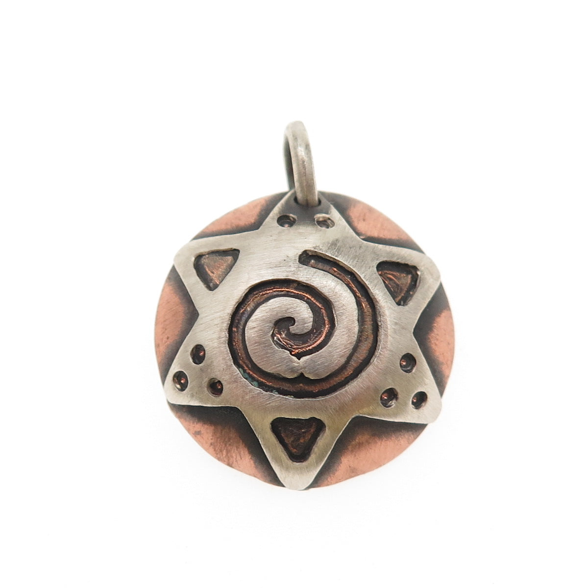 925 Sterling Silver 2-Tone Vintage Star of David Spiral Oxidized Charm Pendant