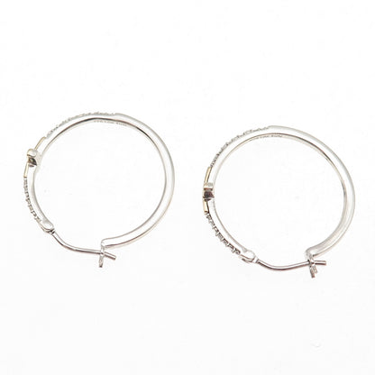 Sun 925 Sterling Silver 10K Gold Real Round-Cut Diamond Cross Hoop Earrings
