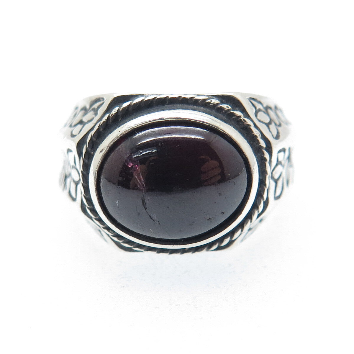 925 Sterling SIlver Vintage Real Tourmaline Lotus Ring Size 7.5 (cracked stone)