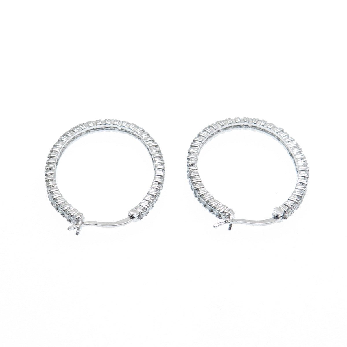 925 Sterling Silver Round-Cut C Z All Around Oval Hoop Earrings