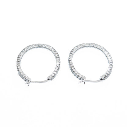 925 Sterling Silver Round-Cut C Z All Around Oval Hoop Earrings