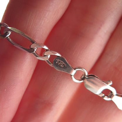 925 Sterling Silver Vintage Italy Figaro Link Bracelet 8"