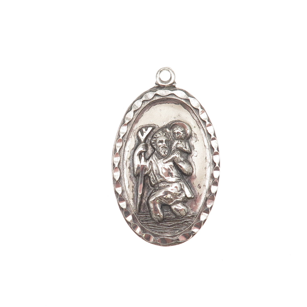 Creed 925 Sterling Silver Vintage St. Christopher Oxidized Charm Pendant