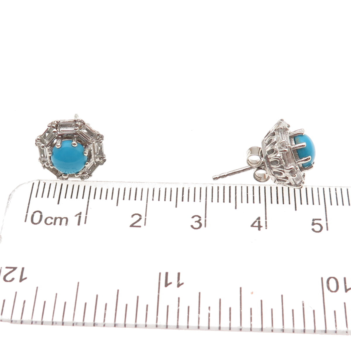 Chuck Clemency 925 Sterling Silver Real Turquoise & White Topaz Stud Earrings
