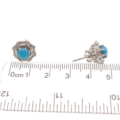 Chuck Clemency 925 Sterling Silver Real Turquoise & White Topaz Stud Earrings