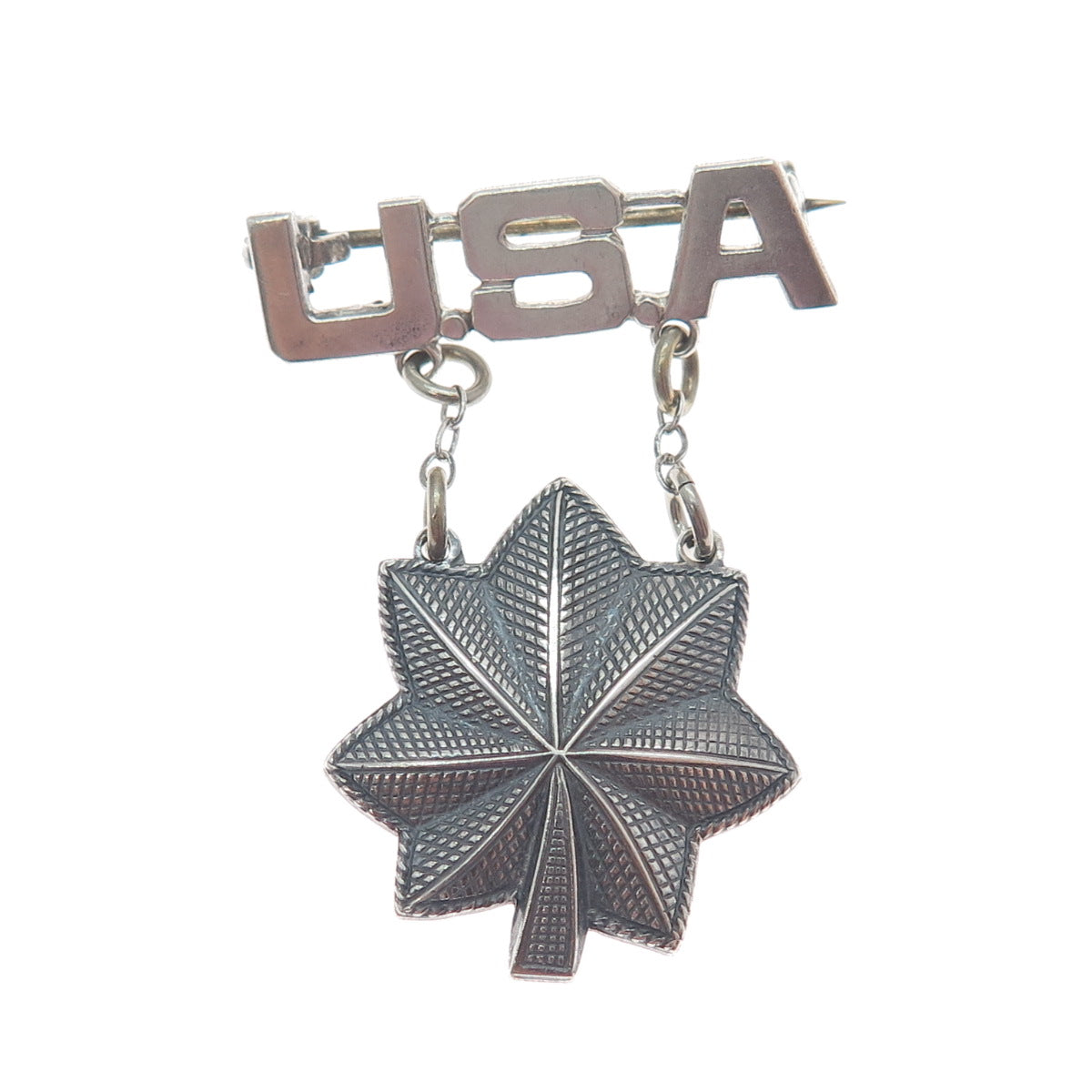 925 Sterling Silver Antique WWII US Army Lieutenant Oak Leaf Pin Brooch