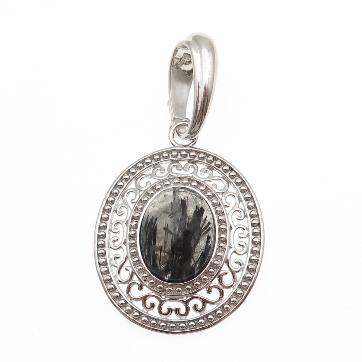 925 Sterling Silver Real Rutilated Quartz Swirl Beaded Pendant